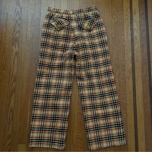 Vintage flannel plaid trousers 6 m medium 28 waist handmade gold 70’s wide leg